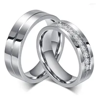 Wedding Rings Trendy Couples Bands For Women   Men Love Gift Gold-color Stainless Steel CZ Promise Couple Jewelry