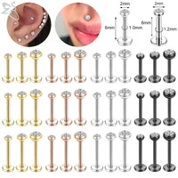 Nose Rings Studs ZS 10 Pcslot Gold Color 1618G Stainless Steel Labret Lip Piercing CZ Crystal Ear Cartilage Tragus Helix Piercings Set 6810MM 230328