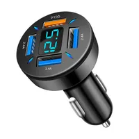 New 66W LED Car Charger PD Fast Charging Type-C 4 USB Ports Voltmeter Cigarette Lighter for Mobile Phone