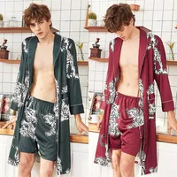Mens Silk Sleepwear Bathrobes Dressing Gowns Long Nightgowns Sexy Pajamas Sets Robes Shorts Two Piece Suit Home Clothes236M