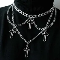 Pendant Necklaces Goth Indie Silver Color Hollow Cross Pendant Necklaces Chains for Women E Girl Grunge Aesthetic Accessories Jewelry Unif Choker P230327