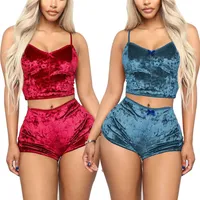 2021 Women Pajamas Sets Sexy Velvet Two Piece Suits Ladies 2PCS Sleepwear Female Vest Shorts Set Summer Womens Nightwear249U