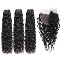 Brazilian Nature Wave Human Hair Weaves 3 Bundles with 13x4 Lace Frontal Ear to Ear Full Head Natural Color Human Hair Extensions270n