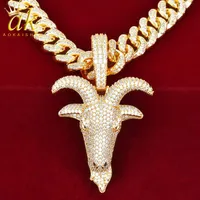 Goat Head Pendant Neckalce Gold Color Material Copper Cubic Zircons Men's Hip Hop Rock Street Jewelry278n