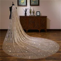 Bridal Veils Full Sequins Ladies Formal Party Spray Gold Star Veil Head 3.5M 5M Long Headdress With Comb Bling