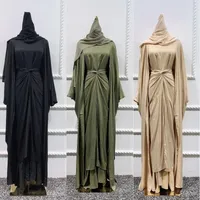 Ethnic Clothing Muslim Hijab Cardigan Abaya Dress 4 Piece Set Fashion Women's Loose Robe Kaftan Islamic Soft Breathable Premium Jilbab
