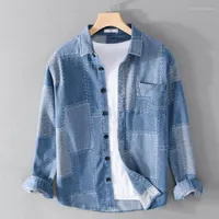 Men's Casual Shirts Fashion Long Sleeve Denim Shirt Men's Japanese Style Lapel Top Coat Spring Autumn Youth Trend High Quality Clothes