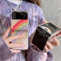 New Personality Translucent Leaf Three-Piece Hard Shell for Galaxy zflip3 4 Samsung folding phone case ins wind ins personality rainbow