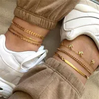 Anklets KISSWIFE Bohemia Gold Color Butterfly Ankle Bracelet Set For Women Heart Leaf Charm Anklet Chain On Leg Boho Jewelry Gift