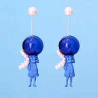 Dangle Earrings & Chandelier Original Personality Blue Lady For Women 2023 Fashion Trend Unique Imitation Pearls Astronaut Long Drop Earring
