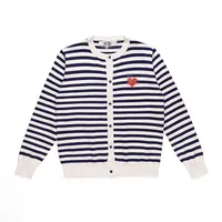 Designer Men's Sweaters CDG Com Des Garcons Play Button Wool Striped Women's Sweater Crew Neck Cardigan Red Heart Black White Size M