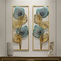 New Chinese Luxury Wrought Iron Blue Gold Leaf Wall Hanging Crafts Home Livingroom Sofa Background Wall Sticker Mural Decoration T218R