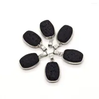 Charms Fashion Natural Stone Black Volcanic Lava Rectangular Charm Healing Rock Pendant Men And Women DIY Production Gift Discovery