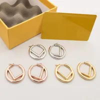 Europe America Fashion Style Lady Women Gold Silver Rose Color Hardware Engraved Letter Hollow Out Circle Hooped Earrings303L