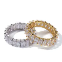 Hip hop bling Iced Out Baguette Ring Gold silver Color 7mm Square CZ 1 Row Fashion Men Women Party Rings Jewelry Accessories Gifts3323