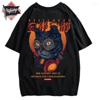 メンズTシャツ蜂起ハラジュク面白い日本の摩擦猫プリント半袖Tシャツヒップホップカジュアルストリートウェアティーメン