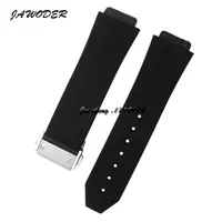 JAWODER Watchband 23mm 26mm Men Stainless Steel Deployment Clasp Black Diving Silicone Rubber Watch Band Strap for HUB Big Bang230I