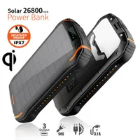 26800mAh Solar Power Bank 10W Fast Qi Wireless Charger For iPhone 12 Xiaomi Samsung Fast Charging Powerbank USB Type C Poverbank
