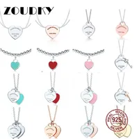 NEW 100% 925 Sterling Silver TIF Necklace Pendant Heart Bead Chain Rose Gold and Gold luxurious For Women Original Fashion Jewelry280O