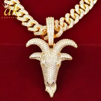 Goat Head Pendant Neckalce Gold Color Material Copper Cubic Zircons Men's Hip Hop Rock Street Jewelry302V