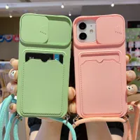 Luxury cases Ins Candy Silicone Card Holder Wallet Lanyard Phone Case For iPhone 13 Pro Max 14 iPhone 14Plus Crossbody Strap Soft Cover