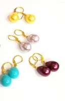 Dangle Earrings 4 Pairs   Lot 12x16mm Earring Red White Gray Blue Purple Colors Waterdrop Natural South Sea Shell Pearl Gold Color Hook