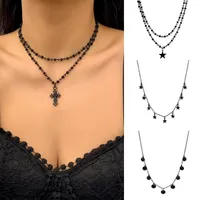 Chains Gothic Black Crystal Rosary Necklace Long Cross Pendant For Women Religious Jewelry 2023 Punk Style Party