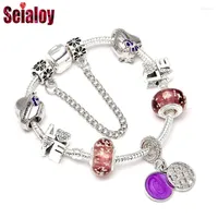 Charm Bracelets Seialoy Purple Round Heart For Women Snake Chain Silver Color Bracelet & Bangle Jewelry Gift
