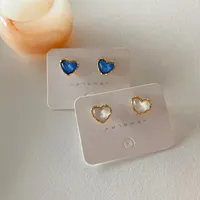 Stud Earrings LOVOACC Minimalist White Royal Blue Color Glass Heart Earring For Women Mujer Gold Metallic Small Love Gift