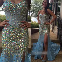 Party Dresses Amazing Heavy Crystal Mermaid Prom Dress Tulle Sweetheart Side Slit Gowns Court Train Vestido De Festa