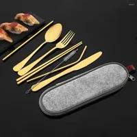 Dinnerware Sets 8Pcs Tableware Set Portable Cutlery High Quality Stainless Steel Knife Fork Spoon Travel Flatware With Bag