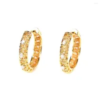 Hoop Earrings EYIKA Vintage Pattern Gold Color Brass Pave Zircon Round Earring Big Circle Double Side Huggie Women Jewelry Gift