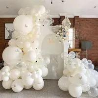 Other Event Party Supplies 94pcs Pure White Matte Ballon Arch Garland Kit with Transparent Latex Balloons for Wedding Kids Birthday Baby Shower Decorations 230327