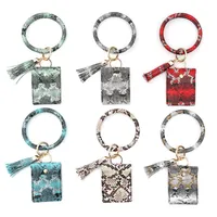 Card Bag Bracelet Keychain Wristlet Jewelry Snake PU Leather Tassel Coin Purse Bangle Car Keys Holder Fashion Round Keyring Ring C240L