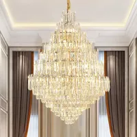 Duże lśniące kryształowe światła żyrandolowe LED Nowoczesne luksusowe żyrandole Dekoracja oświetlenia American Loft Schody Way Hanging Lampy European Art Deco Luster