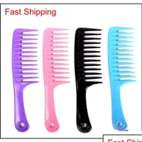 Hair Brushes Hog Brush Candy Colors 23.8Cm Handgrip Barber Hairdressing Haircut Comb Plastic Wide Tooth Combs Qylgue Babysk Dh762