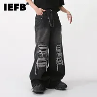 Mens Jeans IEFB Wear Casual Trousers Spring Loose Wide Leg Patch Hole Contrast Color Male Pants Vintage 9A6952 230327