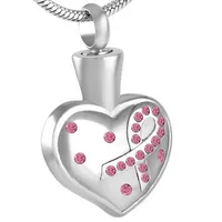 h8560 Newest Cremation Jewelry Stainless Steel Pink color Crystal Ribbon Urn Pendant Necklace- Gift for Mother261F