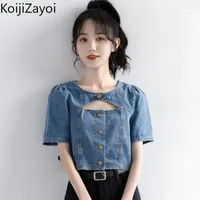 Women's Blouses Koijizayoi Women Summer Jeans Blouse Button Cropped Outwear 2023 Girls Sweet Slim Drop Blusas Tops