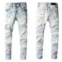 amirs men's jeans 685 brand printed Street white monkey slim fit Korean   Leggings