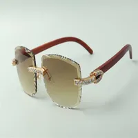 2021 designers sunglasses 3524023 XL diamonds cuts lens natural original wooden temples glasses size 58-18-135mm244z