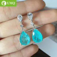 Dangle Earrings UMQ 925 Sterling Silver 10 14mm Water Drop Synthetic Paraiba Tourmaline Women Sparkling Party Fine Jewelry