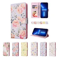Flower Print Leather Wallet Cases For Iphone 14 13 12 11Pro Max XS X XR 8 7 Plus Anti-theft Brush Butterfly Rose Dried Floral World Daisy ID Card Slot Holder Pouch