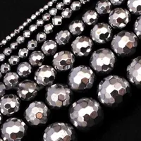 Beads 2-12mm Metallic Coated Silvery Hematite Round Faceted Stone DIY Loose For Jewelry Making Men Bracelet Necklace