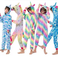 Girls Boys Winter Kigurumi Pajamas Unicorn Cartoon Anime Animal Onesies Kids Sleepwear Flannel Warm Jumpsuit Children Pajamas222p