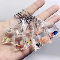 Keychains Novel Goldfish Jewelry Creative Water Bag Pendant Key Chain Tropical Fish Transparent Resin Backpack