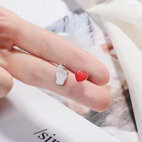 Stud Earrings Asymmetry Heart Crystal Silver Color Jewelry Fashion Red For Women Ladies Exquisite Bijoux