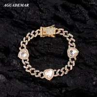 Charm Bracelets Iced Out Crystal Heart Cuban Chain Bracelet For Women Bling Rhinestones Link On Hand Hip Hop Jewellery