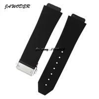 JAWODER Watchband 23mm 26mm Men Stainless Steel Deployment Clasp Black Diving Silicone Rubber Watch Band Strap for HUB Big Bang235c