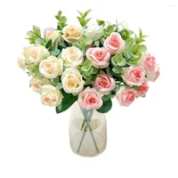 Decorative Flowers 10 Heads Artificial Flower Silk Rose White Eucalyptus Leaves Peony Bouquet Fake For Wedding Table Party Vase Home Decor